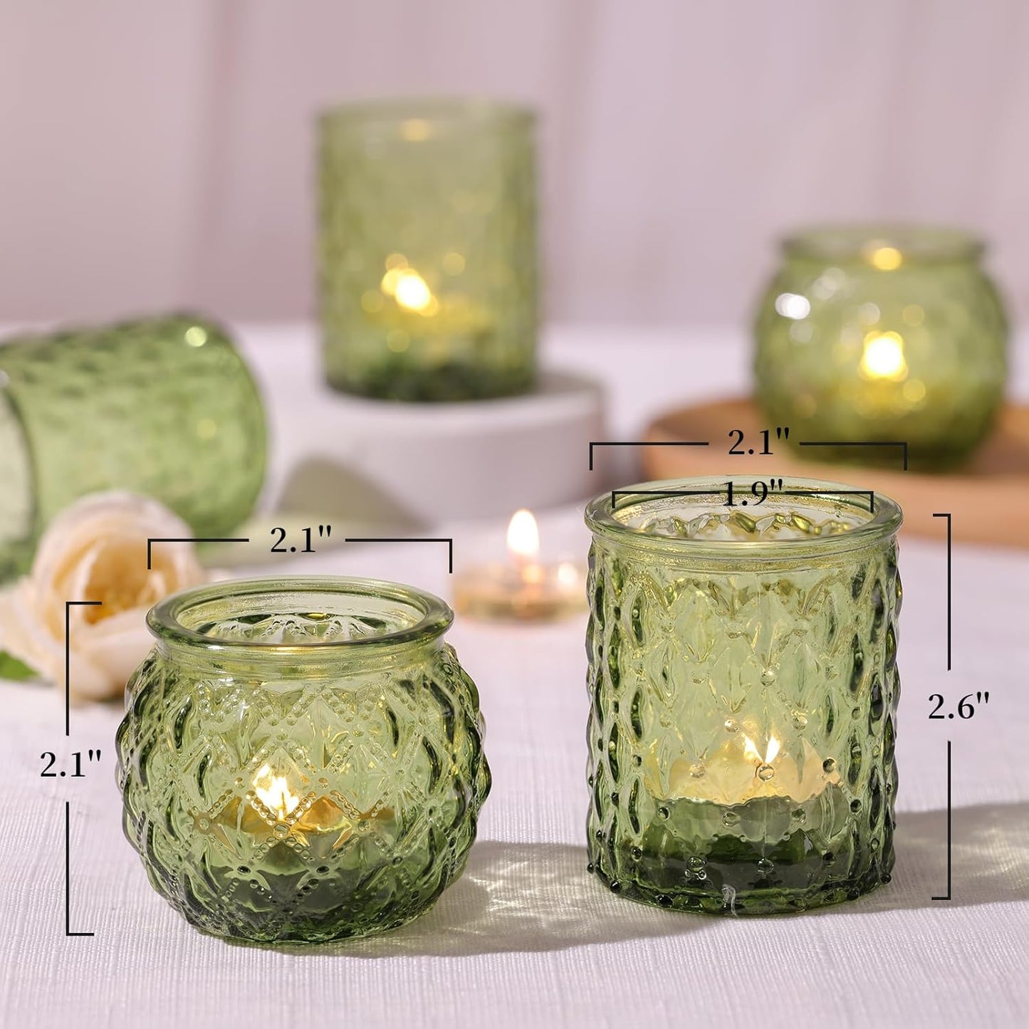 12pcs Assorted Green Votive Candle Holders, Tea Lights Candle Holder for Table Centerpiece, Green Candle Holders for Wedding, Bridal Shower and Tea Party Decorations
