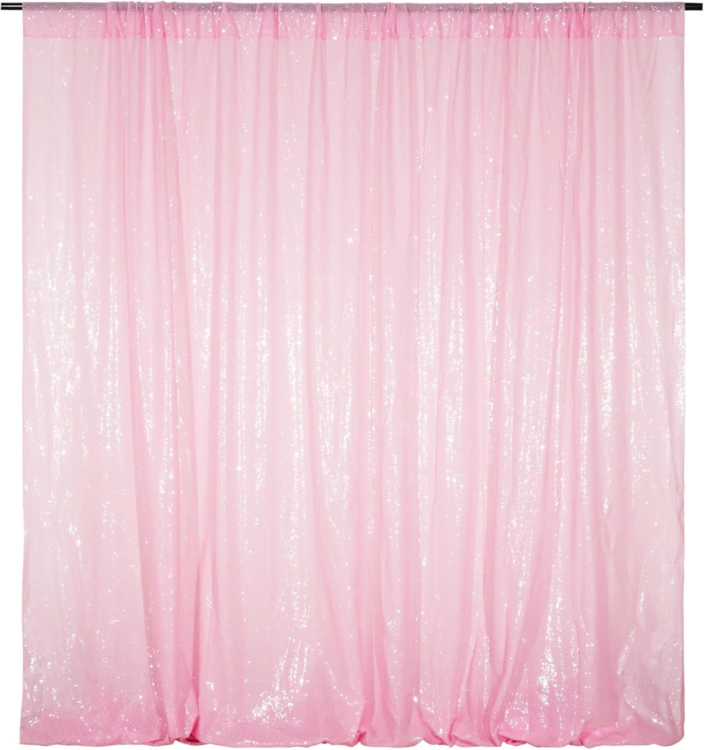 Poise3EHome Pink Sequin Backdrop,8FT x 10FT Sequin Photography Backdrop Curtain for Party Decoration