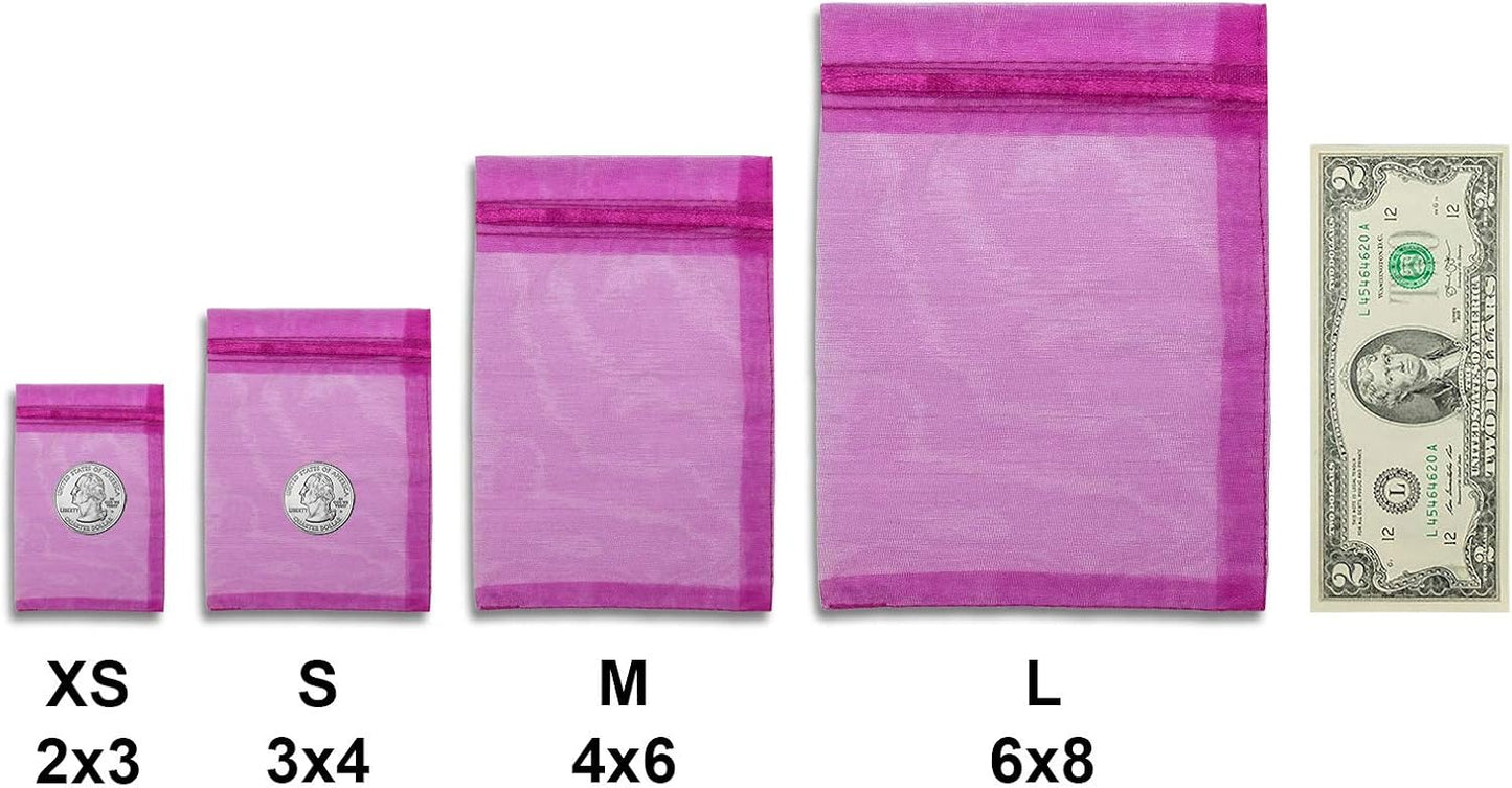 TheDisplayGuys 100-Pack 4x6 Hot Pink Sheer Organza Gift Bags with Drawstring, Goodie Bags for Jewelry, Candy Bags, Treat Bags, Wedding Favors Small Mesh Bags