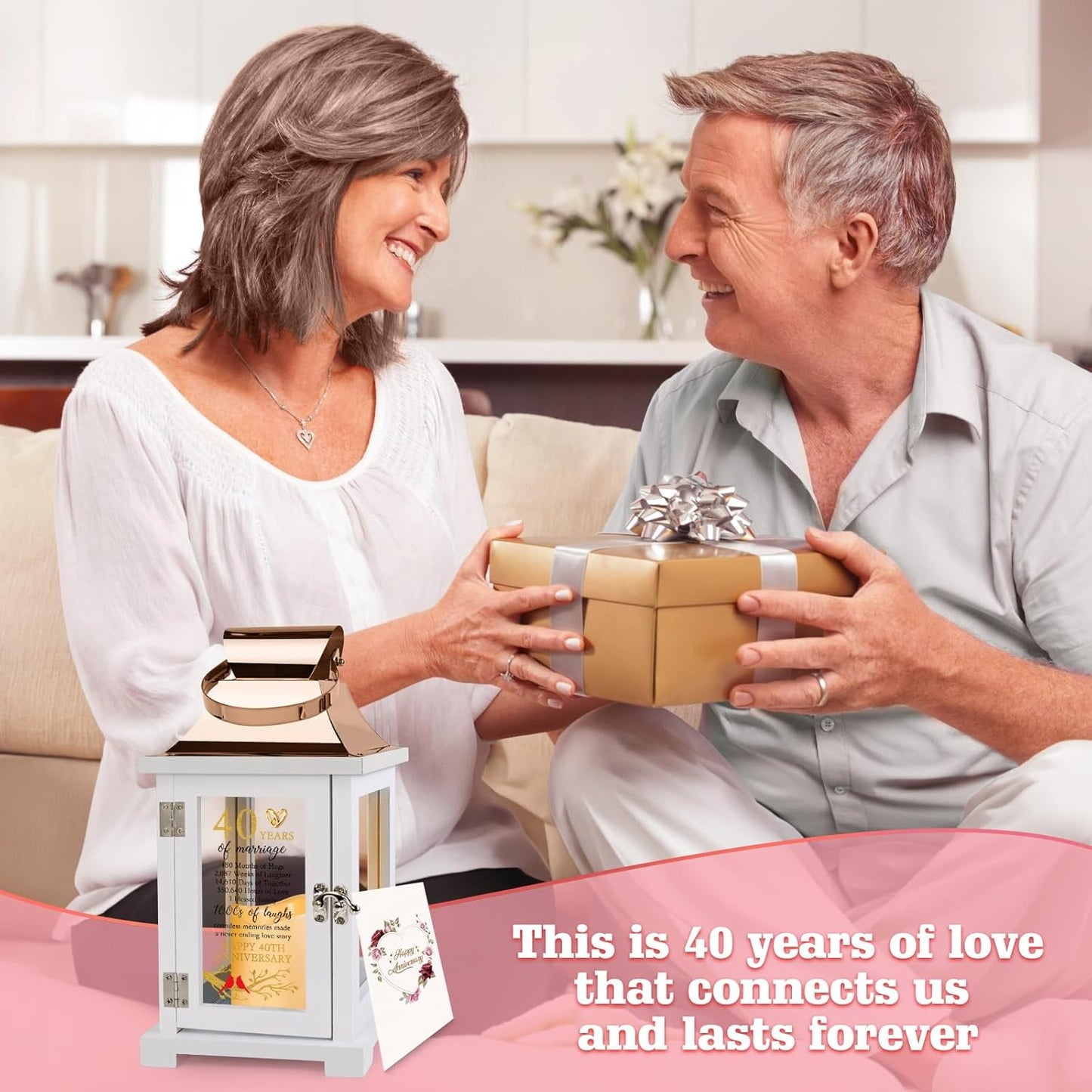 40th Wedding Anniversary Lantern 40th Anniversary Wedding Gifts for Couple Parents Husband Wife Grandparents, Happy 40th Anniversary Decoration