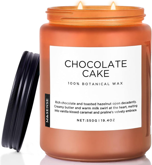 M&SENSE Chocolate Layer Cake Scent Candles, Large 19.4oz Natural Soy Wax 110 Hours Burn Time Clean Non Toxic Scented Classic 2 Wicks Candle for Bedroom Living Room Office