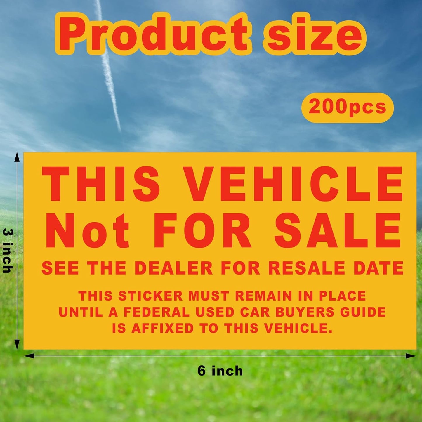 500 Pcs Car Dealership Supplies This Vehicle Not for Sale Stickers Car Dealer Yellow and Red Lettering Decal Adhesive Compliance Sticker for Vehicle Window, 6 x 3 Inches