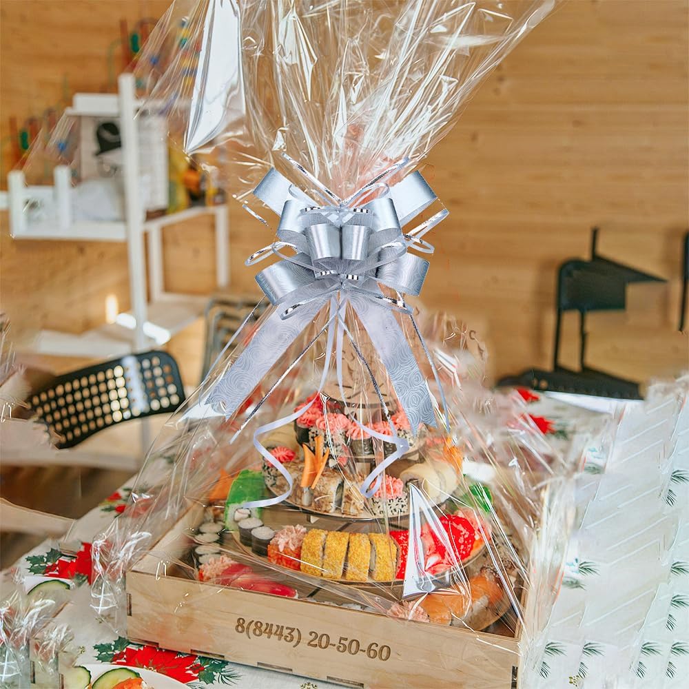 WEWILUCK Big Bow for Present, 15 PCS Pull Gift Bows for Gift Wrapping, Gift Baskets, Christmas, Wedding, and Birthday Party Decor(Silver with Rose Pattern, 6 inches)