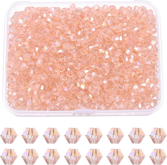 PATIKIL 1000pcs 4mm Bicone Glass Crystal Beads, Faceted Glass Spacer Beads with Box for Jewelry Making Bracelet Necklace Earrings DIY Suncatcher Craft, Water Red AB