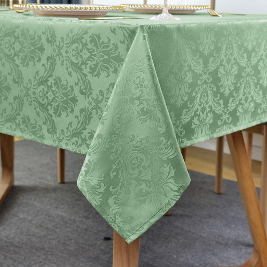 SASTYBALE Summer Tablecloth Rectangle, Spill-Proof Wrinkle Resistant Jacquard Fabric Table Cloth, Soft Polyester Damask Table Cover for Parties, Picnic, Dinner(52 * 70 inch, Oblong, Light Green)