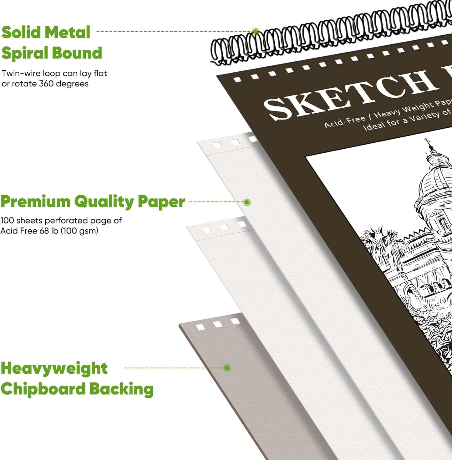 Classroom Must Haves Supplies for Teacher Student, Soucolor 9" x 12" Sketch Book 100 Sheets, Back to School Supplies, Art Sketchbook, Acid Free (68lb/100gsm) Artist Drawing Book Painting Sketching Pad