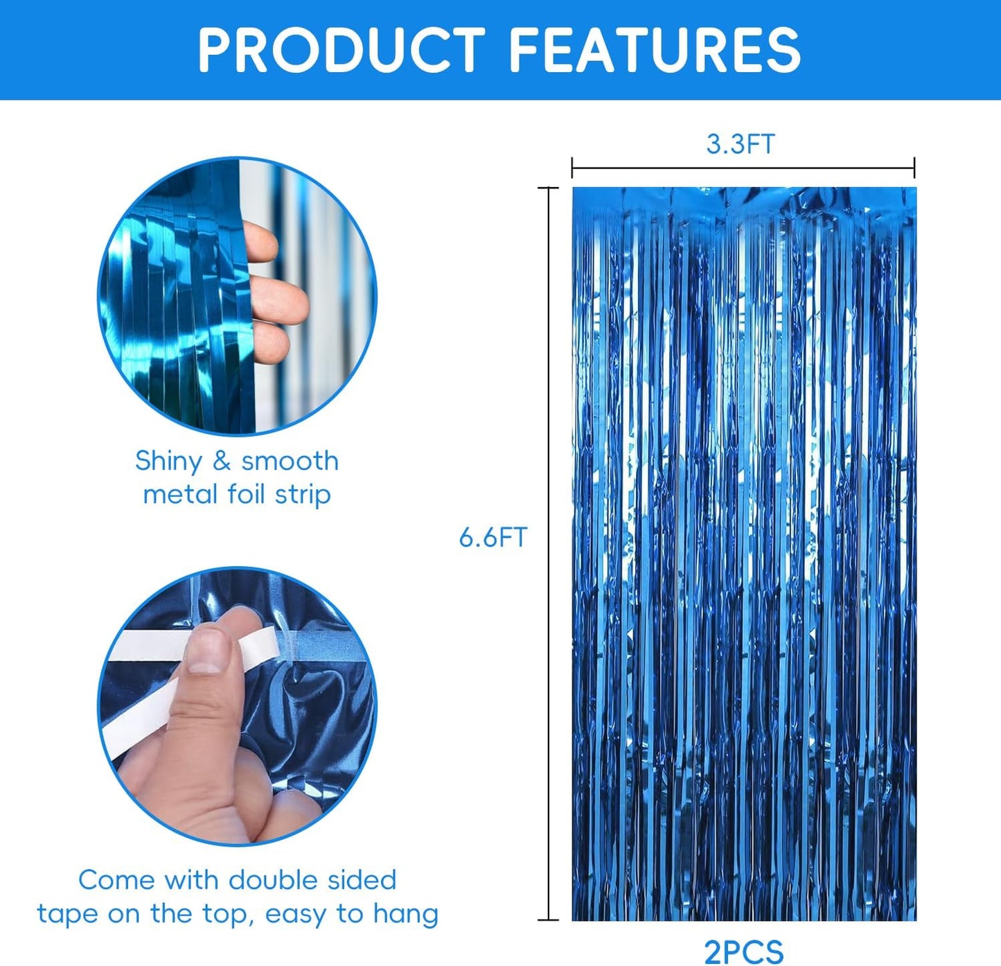 2 Pack Dark Blue Streamers Party Decorations Under The Sea Tinsel Backdrop Supplies Foil Curtain Backdrop for Baby Shower Birthday Bachelorette Wedding Engagement Holiday Ocean Theme Party Decorations