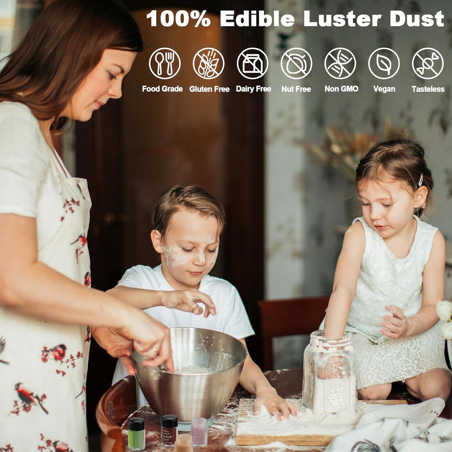 10 Colors Edible Glitter for Cocktails, Cakes, Drinks, Baking, Strawberries, Cupcakes, Cookies Decoration, Luster Dust Edible Set, Food Grade Glitter Shimmer Sprinkle Powder