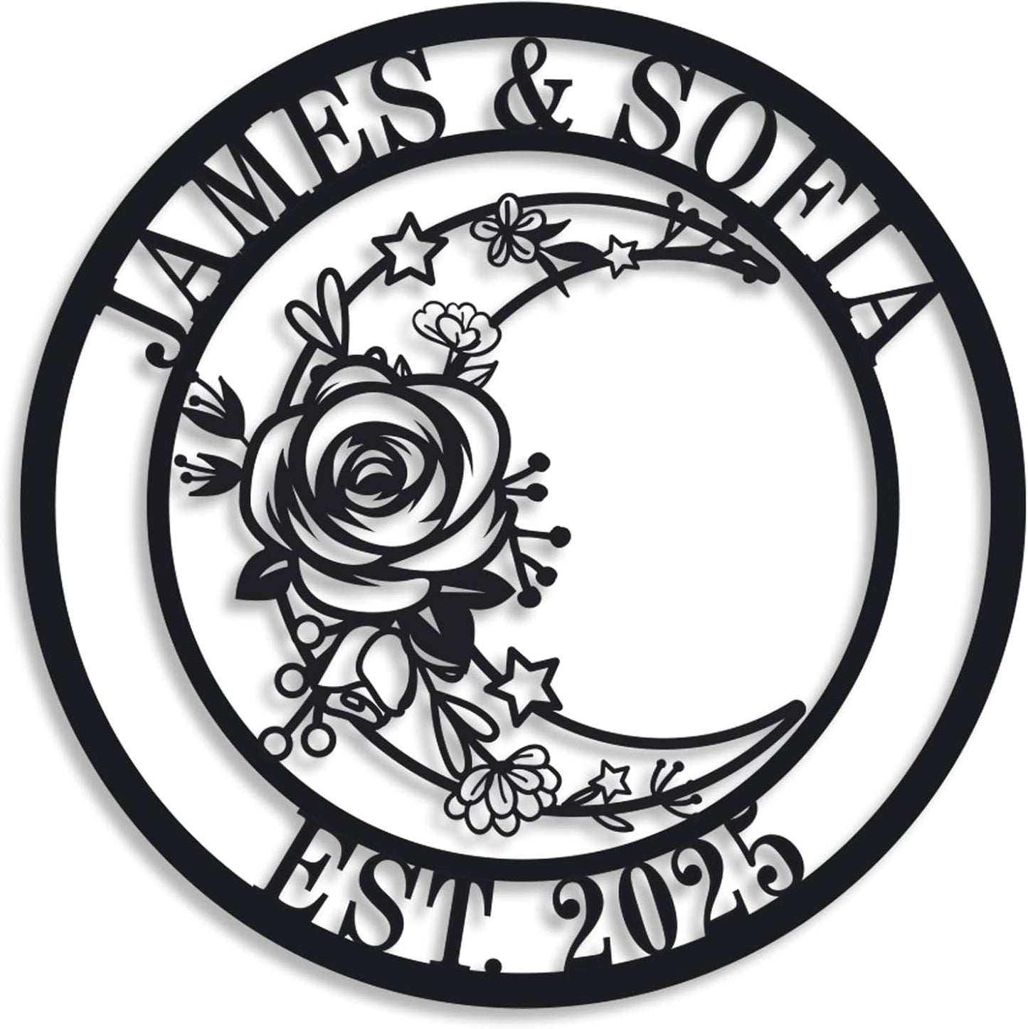 Moon Metal Floral Art Decor Black Boho Large Floral Moon and Star Phase Wall signs for Half Moon Flower Sculpture Hanging Wall Decor for Bedroom