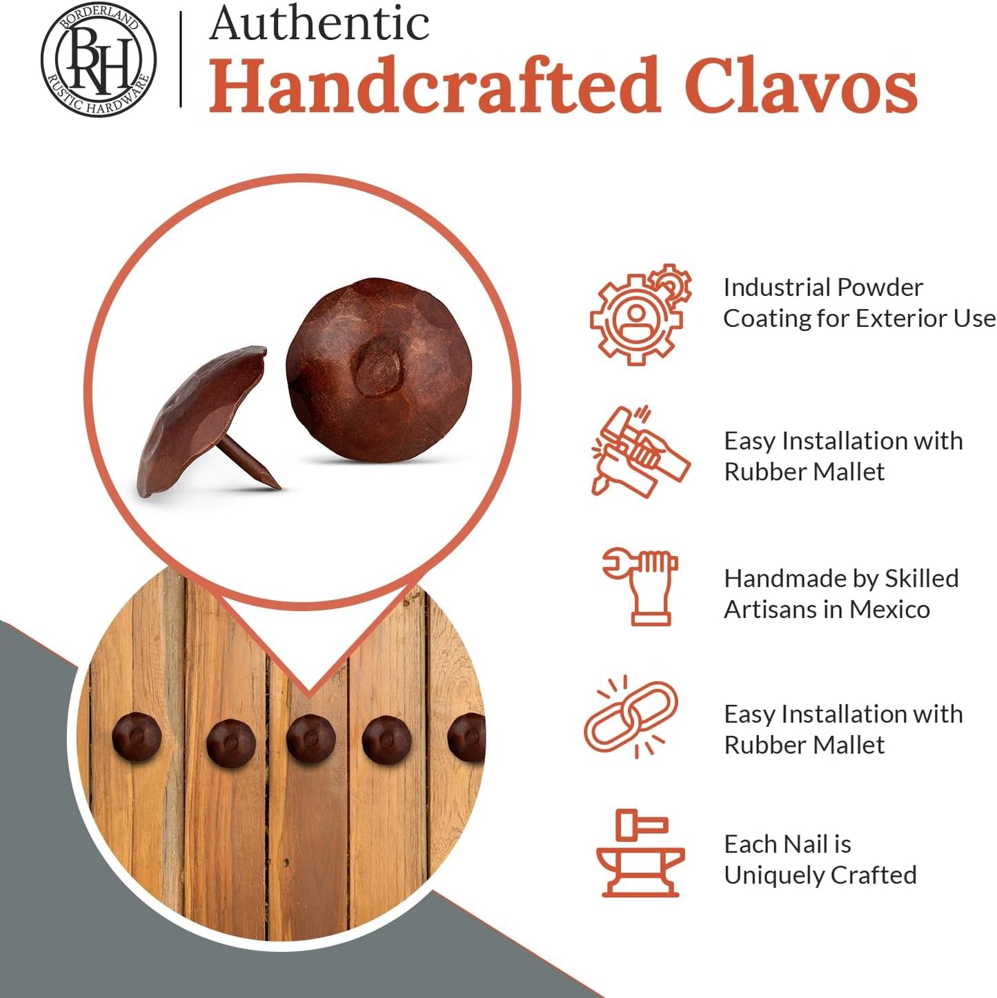 50 Pack 1.5" Round Head Iron Clavos Decorative Nails – Sealed Rusted – Handmade Rustic Round Fasteners for Farmhouse Shutters, Faux Wood Beams, Barn Doors, Shutters, Gates – Ornamental Wood Accent
