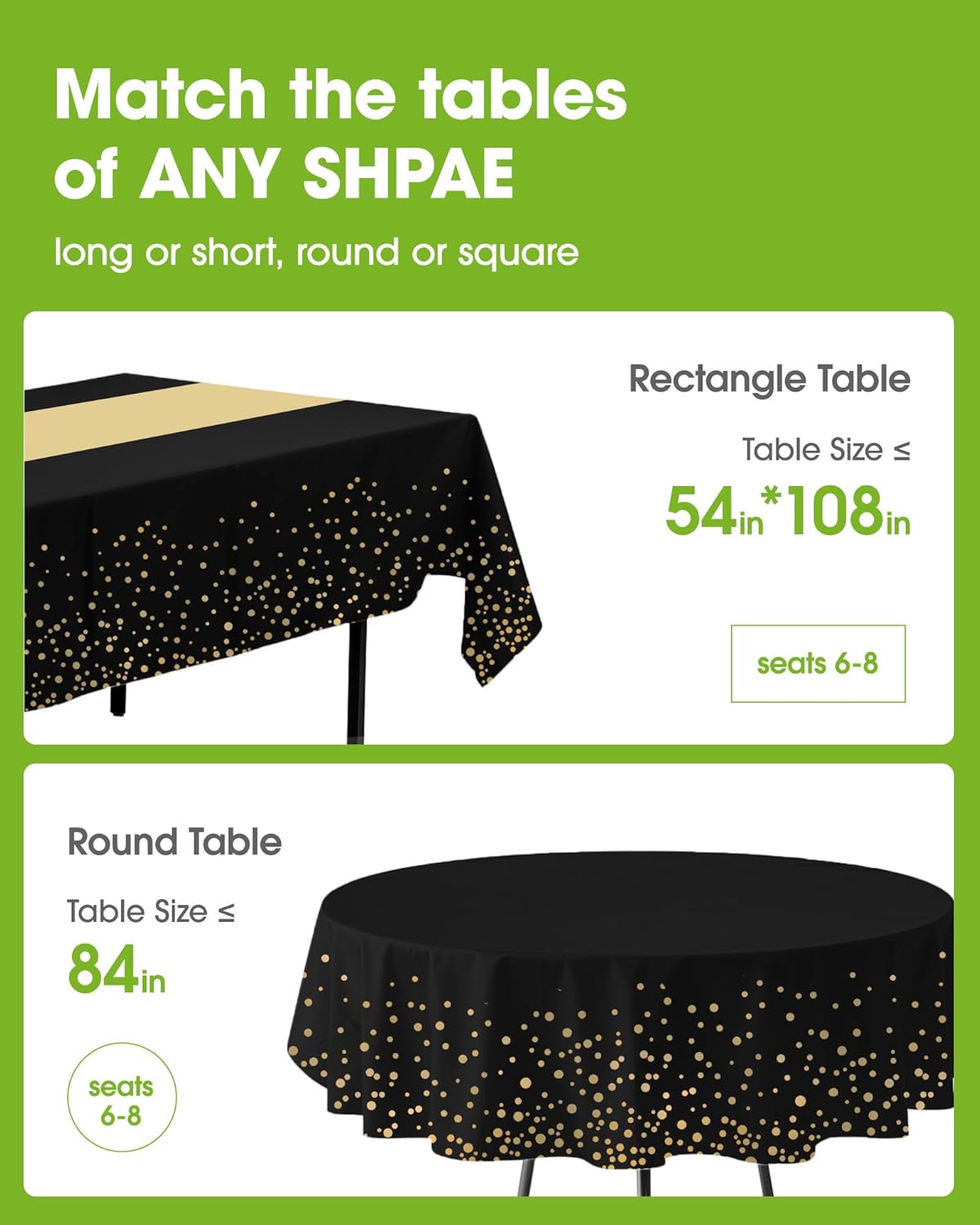 Pureegg Plastic Table Cloth Disposable 10 Pack, 54 x 108 Inch, Table Runner Style, Graduation Decorations 2025, Party Tablecloths, Rectangle, Plastic Cover, Leakproof & Sturdy, Black Gold