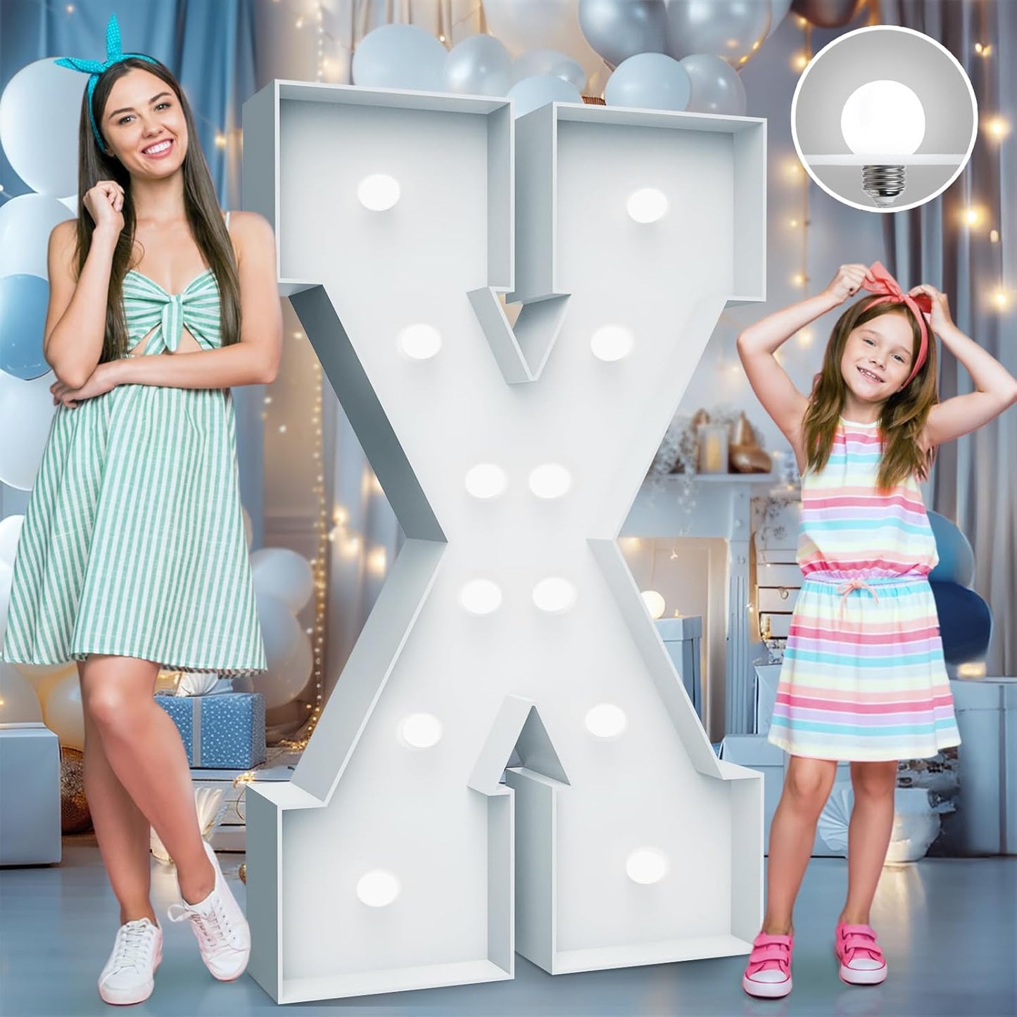 4FT Marquee Light Up Letters - Cool White Light Up Letters X with Fixed Water Bag, Party Decoration Large Marquee Light Up Letters can Be Used for Wedding Decoration, Birthday Party Decoration