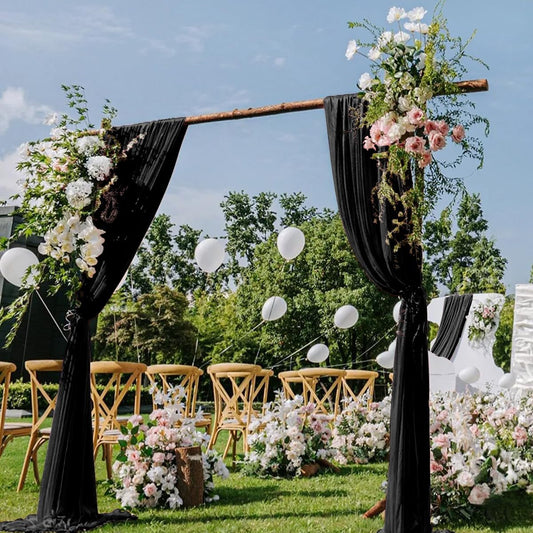 Black Wedding Arch Draping Fabric 2 Panels 29" x 20 FT Black Drapes for Backdrop Sheer Curtains Wedding Drapes for Romantic Bridal Baby Shower Ceremony Birthday Party Fall Outdoor Events