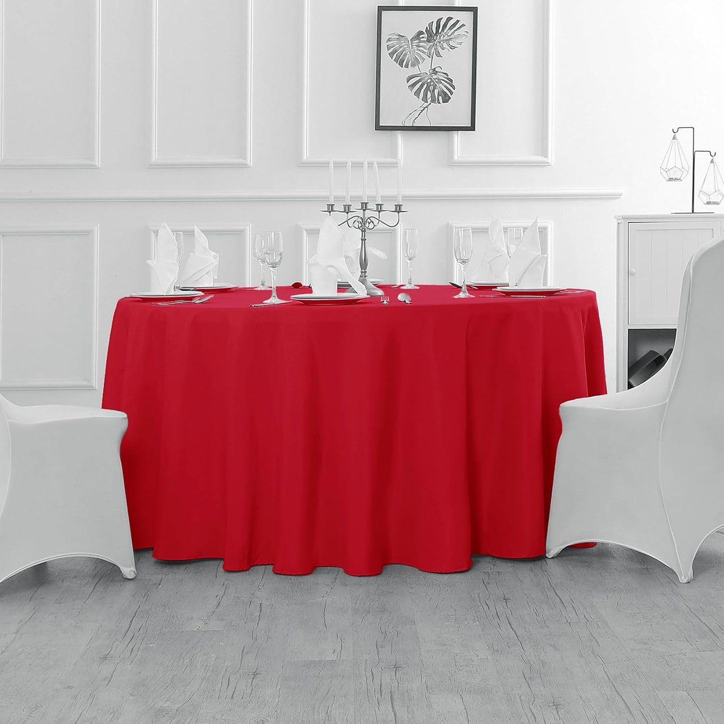 Fokitut 2 Pack Waterproof Round Tablecloth, 60 Inch, Stain Resistant and Wrinkle Polyester Table Cloth, Fabric Table Cover for Kitchen Dining, Wedding, Party, Holiday Dinner-Red