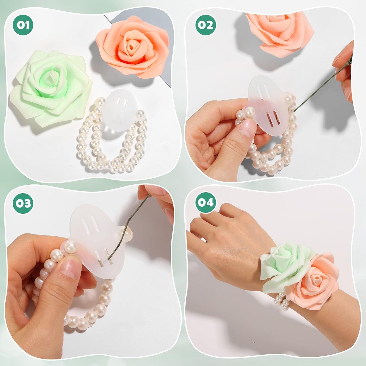 PAXCOO Floral Tape and Floral Wire Arrangement Tool Kit with Green Floral Tape, Floral Wire, Boutonniere Flower pin, Wire Cutter, White Ribbon and Elastic Pearl Wrist Corsage Bands for Bouquets