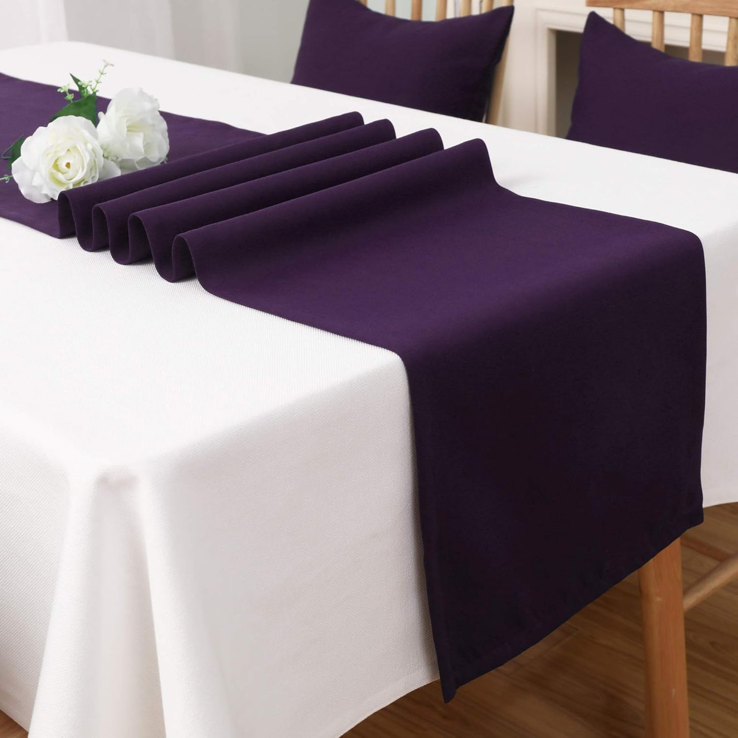 DUALIFE Plum Purple Table Runner for Wedding, Table Runners fit Rectange and Round Table Decorations for Birthday Parties, Banquets, Graduations, Engagements 14X72 Inches 1 Piece Dark Purple