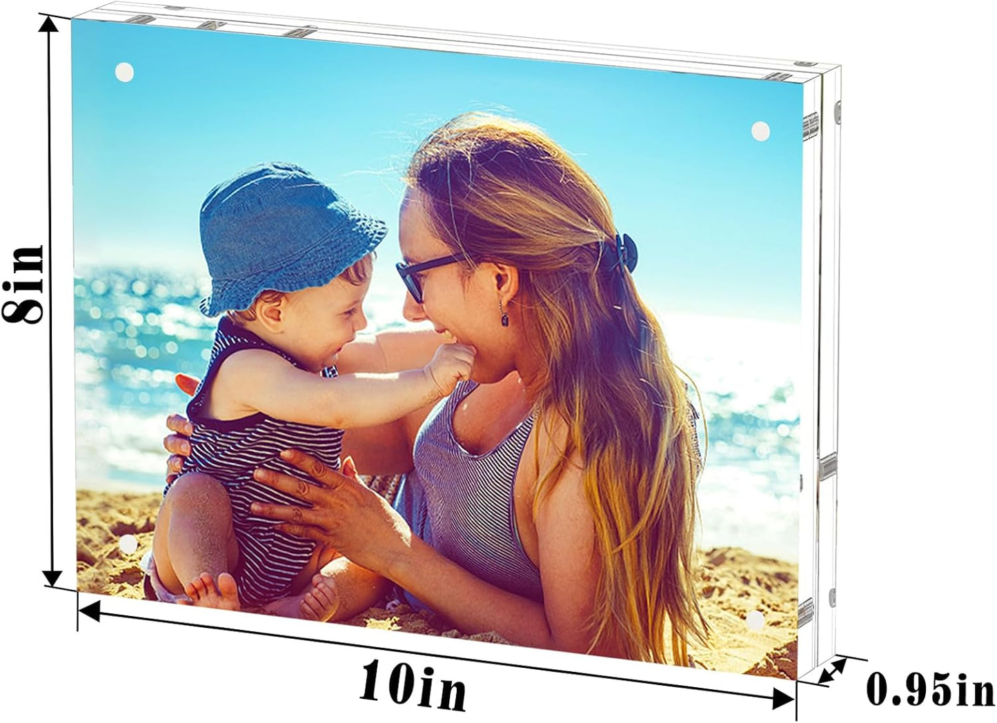 HELPLEX 5 Pack 8x10 Acrylic Picture Frames, 20mm Thicker Frameless Clear Frame, Double Sided Magnetic Frame, Free Standing Desktop Display Stand, UV Protection, Modern Style, 8x10 Size