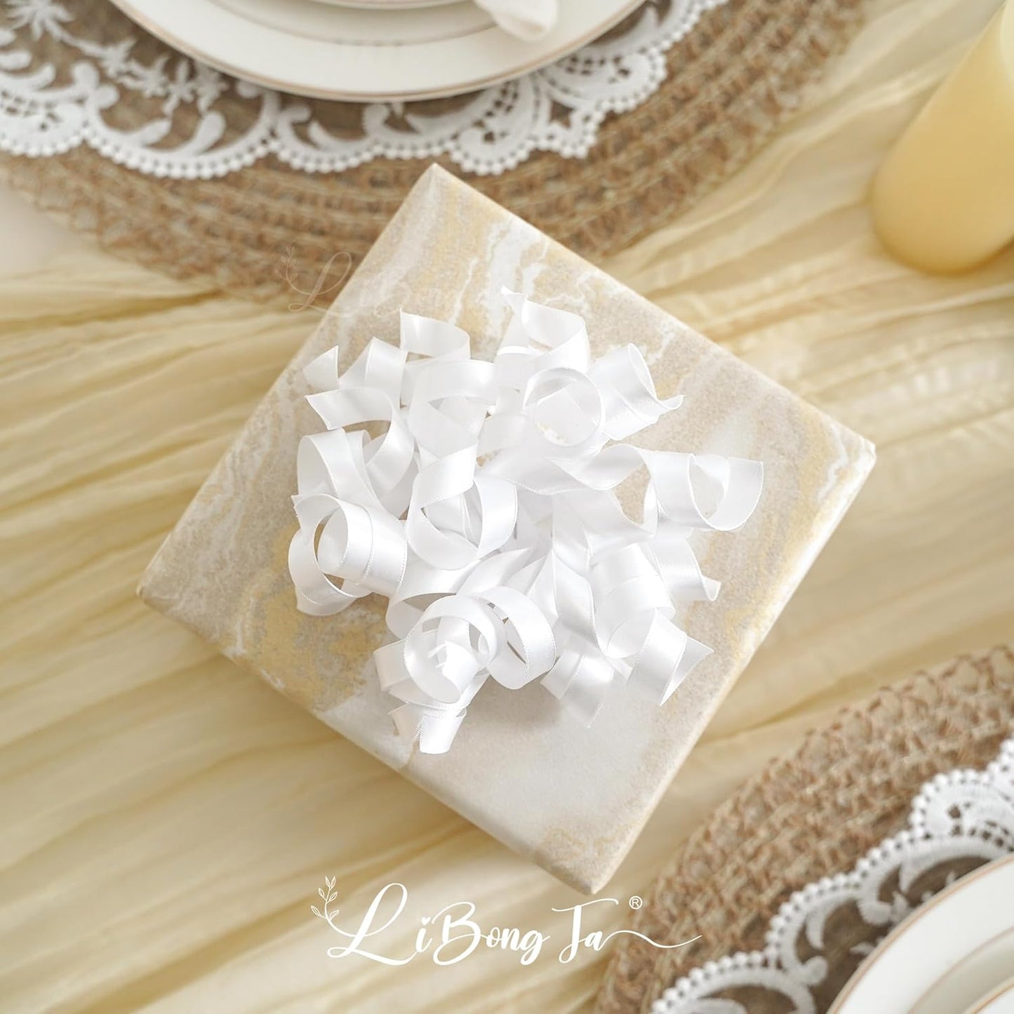 5 Inch White Gift Bow Curly Ribbon Bows Set of 8, Double Faced Satin Ribbon Bow Premade Self Adhesive Bow Decorations for Party, Wedding, Holiday, Gift Bows for Crafts, Wine Bottle, Presents