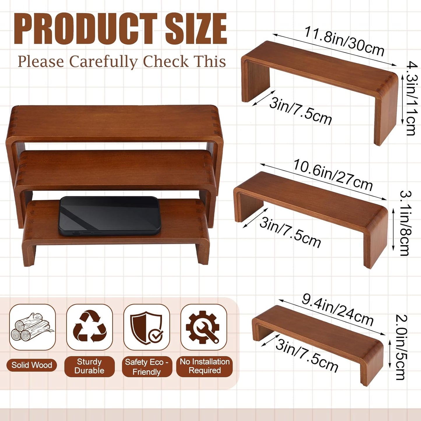 2 Sets, 6 Pieces Total, Wood Risers Display Stand, Cupcake Dessert Cake Stand, Wooden Cologne Perfume Stands, Wooden Riser for Kitchen Counter, Vendor Booth Display Items (Walnut Wood)