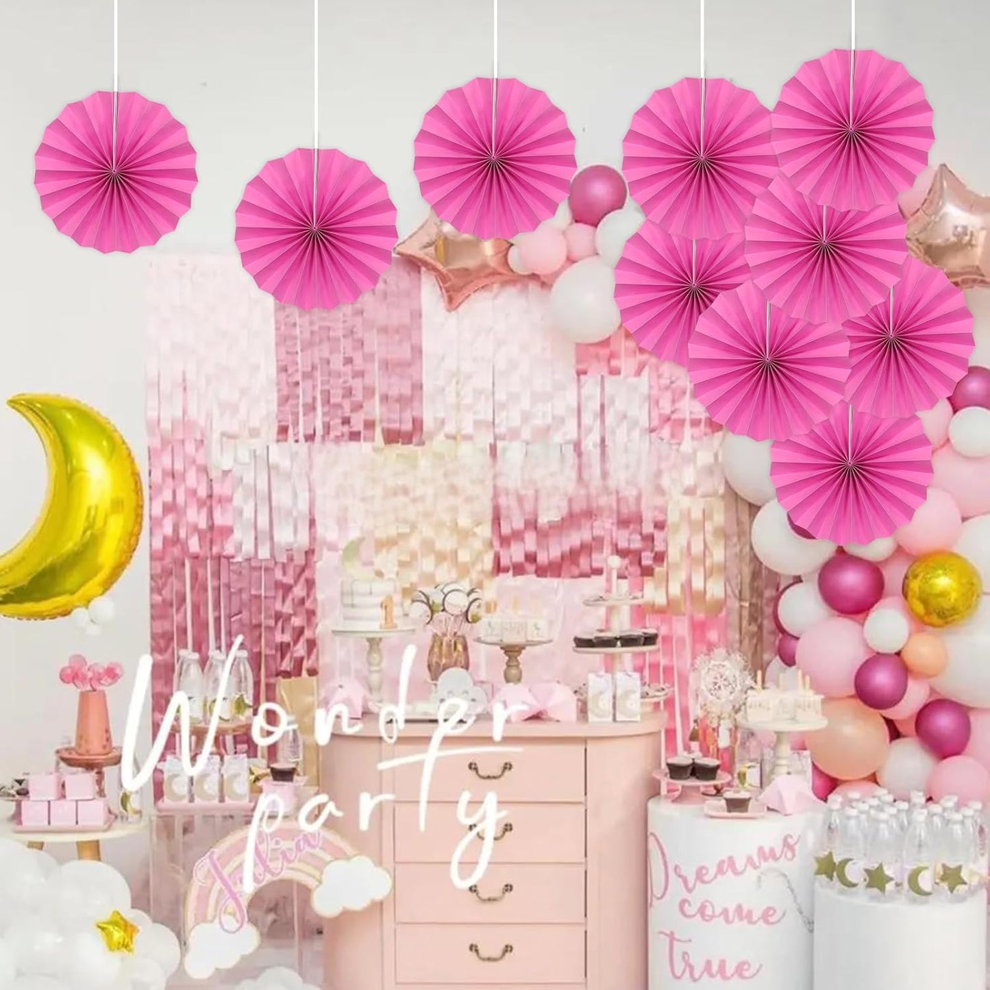 BARTHEW Red Graduation Party Decor, Girls Party Decorations, Party Supplies 8in Tissue Pom Poms, 30 Color DIY Set (Rose Red)