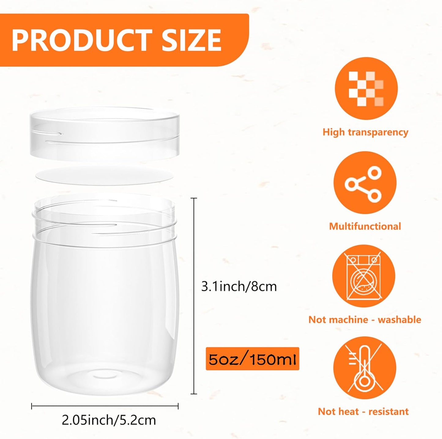 Mini Pudding Jars 82Pack, 5oz/150ml Plastic Favor Jar with Lids, Candy jars,Yogurt Containers with Pressure Sensitive Seal, Mason Jar,Jam,Bath Salt Jars Wedding Favors Honey Pot