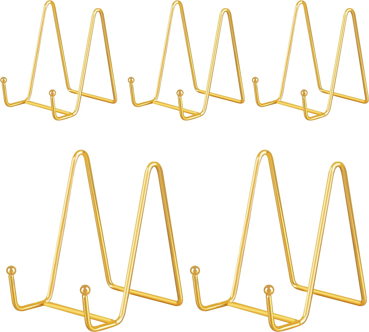 IBosins 5 Pack 4 Inch Plate Holder Display Stands, Metal Gold Frame Stand for Picture, Book, Photo Easel, Creation, Collectibles