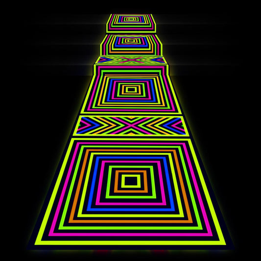 Haull 118 x 39 Inch Neon Light up Dance Floor Glow in The Dark Runner UV Reactive Blacklight Floor Aisle Runner Decor Wall Props for 80s 90s Neon Birthday Party Decorations(Square)
