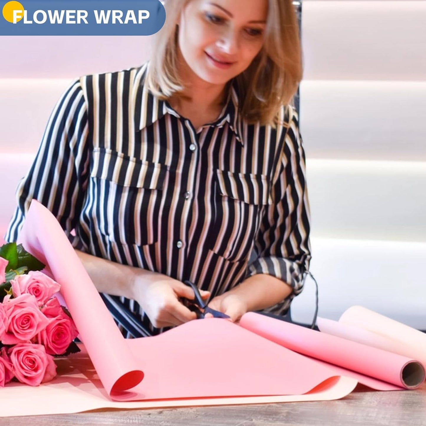 Pink Wrapping Paper 15"x450", Light Pink Bulletin Board Construction Craft Poster Color Art Coloring Decorative Paper Roll, Mother's Day Birthday Bouquet Flower Valentines Gift Wrap, Floral Supplies