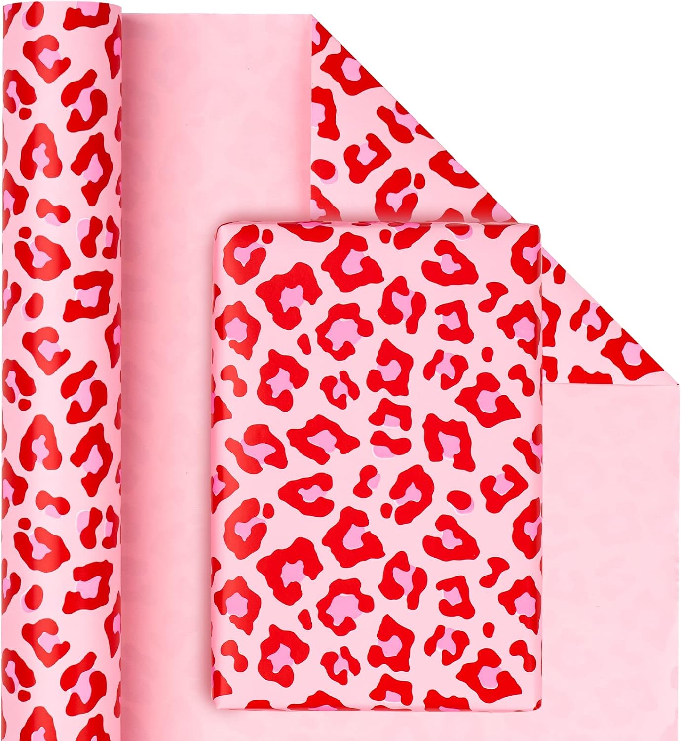 WRAPAHOLIC Reversible Leopard Wrapping Paper - Mini Roll - 17 Inch X 33 Feet - Hot Pink Girls Birthday Wrapping Paper for Birthday, Holiday, Baby Shower