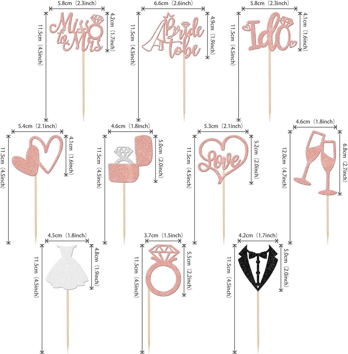 30 PCS Bride to Be Cupcake Toppers Glitter Miss to Mrs I Do Love Heart Ring Cupcake Picks Wedding Bridal Shower Cake Decorations for Wedding Engagement Bachelorette Party Supplies Rose Gold