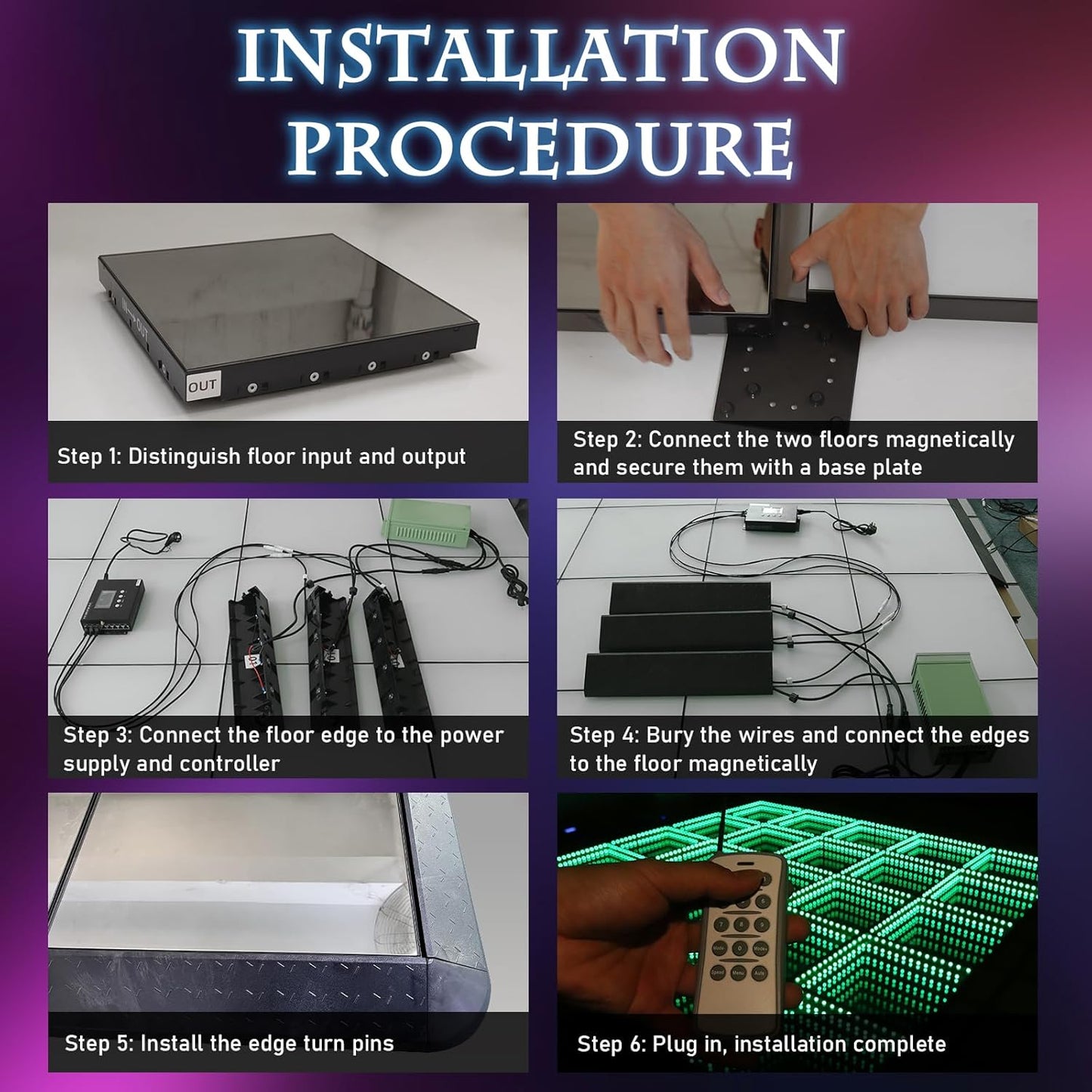 Dance Floor Stage Lights-Tempered Glass with Flight Case - RGB Color Changing Lights for Wedding, Party, Club - Non-Slip (3D -Magnetic, 12 * 12 FT)