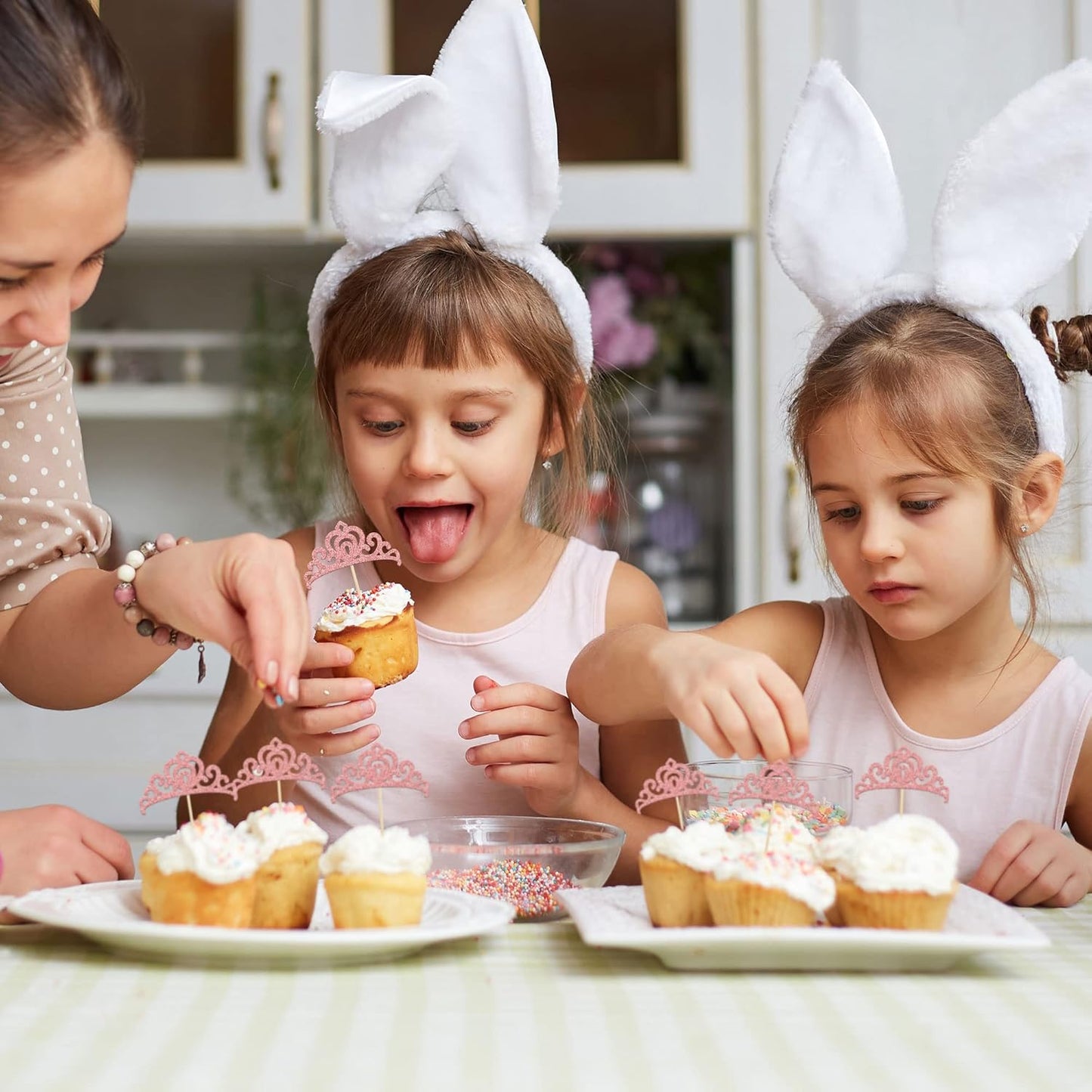 Gyufise 24Pcs Rose Gold Princess Crown Cupcake Toppers Glitter Princess Cake Pick Decorations for Wedding Girl Birthday Baby Shower Party Decorations