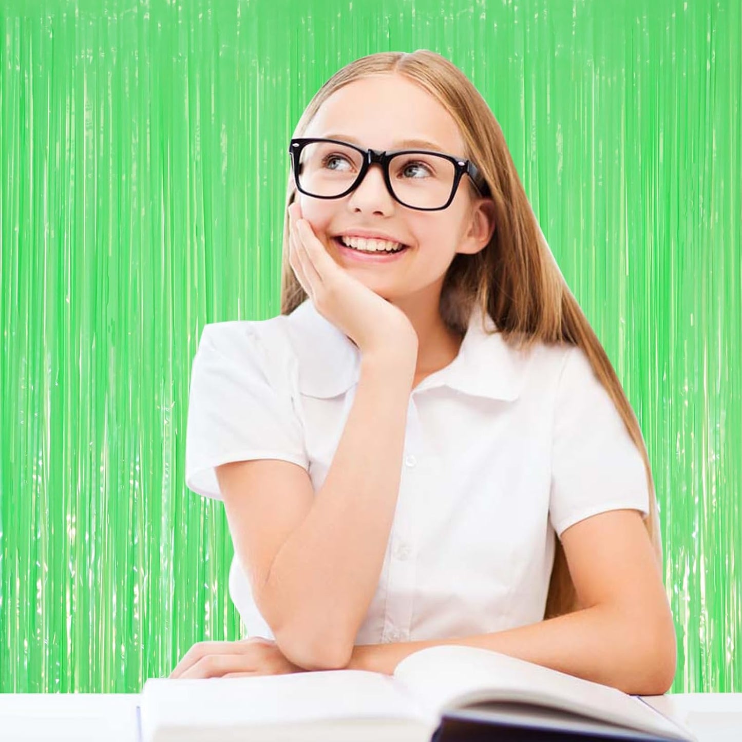 3 Pack 3.3 x 8.2 ft Pastel Green Foil Fringe Backdrop Curtains, Tinsel Streamers Party Decorations, Fringe Backdrop