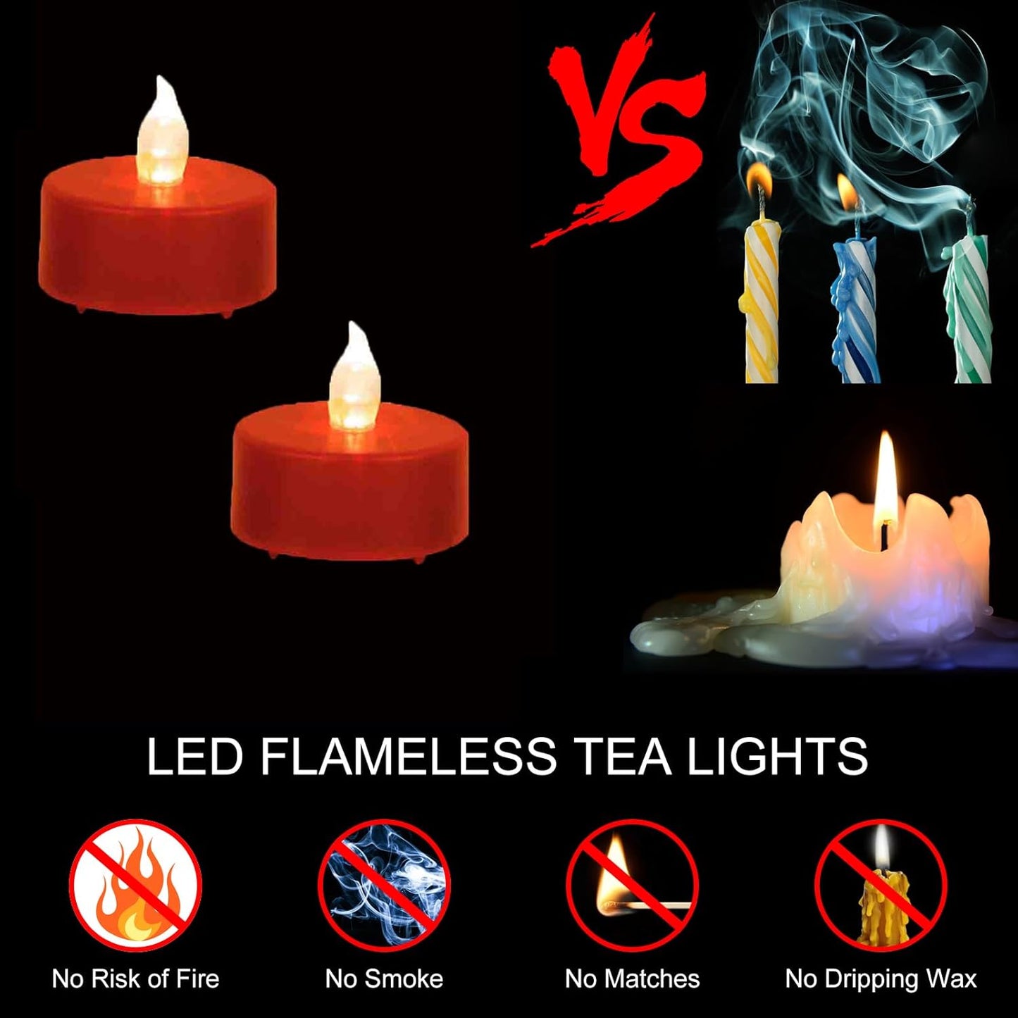 LED Tea Lights Candles- 24PACK Red Flameless Candles Realistic and Bright Flickering Long Lasting 200Hours for Holiday Celebration,Party, Home Decoration,Battery Operated