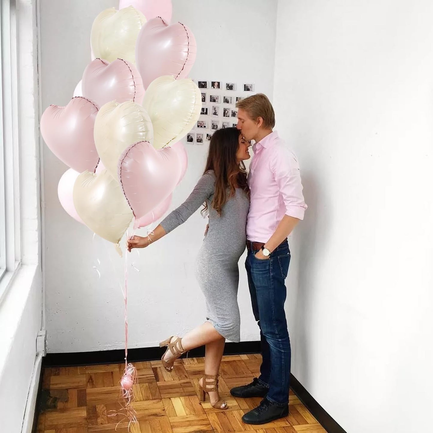 TONIFUL 30Pcs 18 Inch Pastel Pink Cream White Heart Balloons Valentine’s Day Heart Shape Foil Mylar Balloons Decoration for Valentine's Day Wedding Bridal Shower Anniversary Engagement Party Supplies