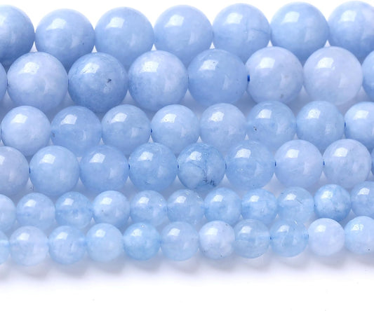 Dream Blue Chalcedony Stone Beads Gemstone Round Crystal Energy Jade Beads Stone Beads for Jewelry Making DIY Bracelet Necklace Jewelry Making 1 Strand 15.5inch 60PCS 6MM