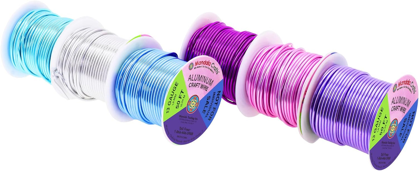 Mandala Crafts 13 Gauge Anodized Aluminum Craft Wire for Jewelry Making - 300 FT Colored Flexible Silver Lavender Purple Pink Ice Blue Turquoise Wire - Bendable for Bonsai Armature Crafting Sculpting