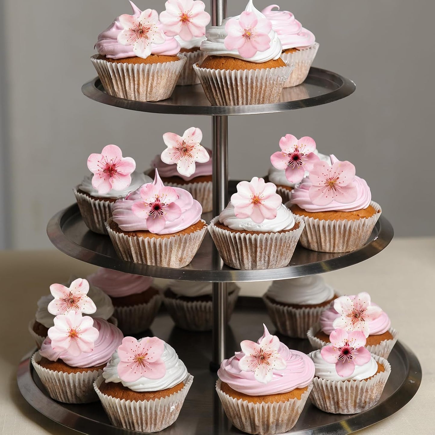 70PCS Edible Cherry Blossoms Cupcake Toppers Pink Edible Cherry Flowers Cake Decorations Wafer Paper Flowers Cupcake Topper for Flowers Theme Baby Shower Birthday Party Decor Supplies