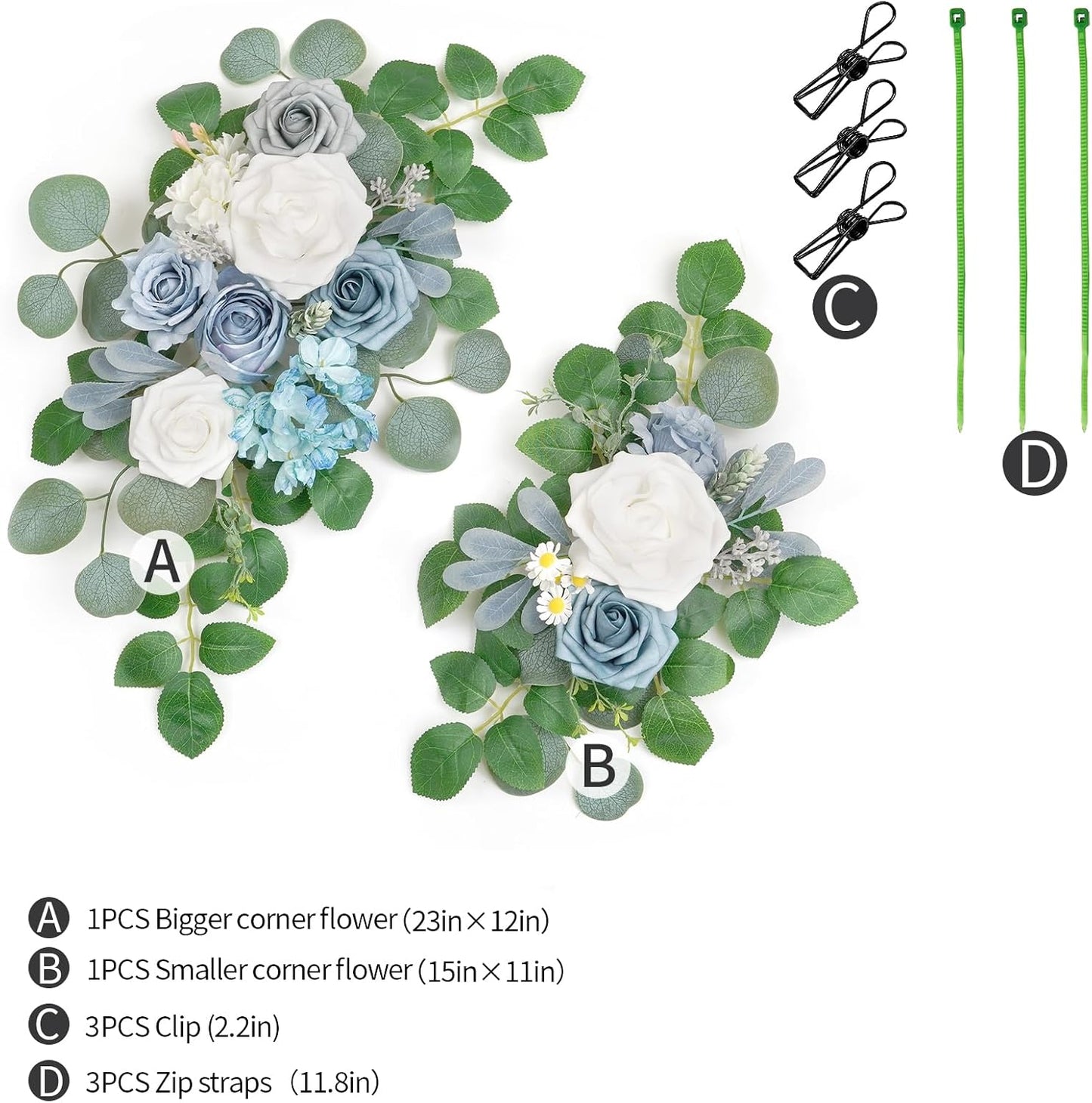 WEIERYUE(Pack of 2 Artificial Flowers Decorations,Artificial Arch Backdrop Garlandfor Ceremony Party Reception Entrance Welcome Easel Door Floral Decor Wall Home Entryway Outdoor(Blue of The Sky)