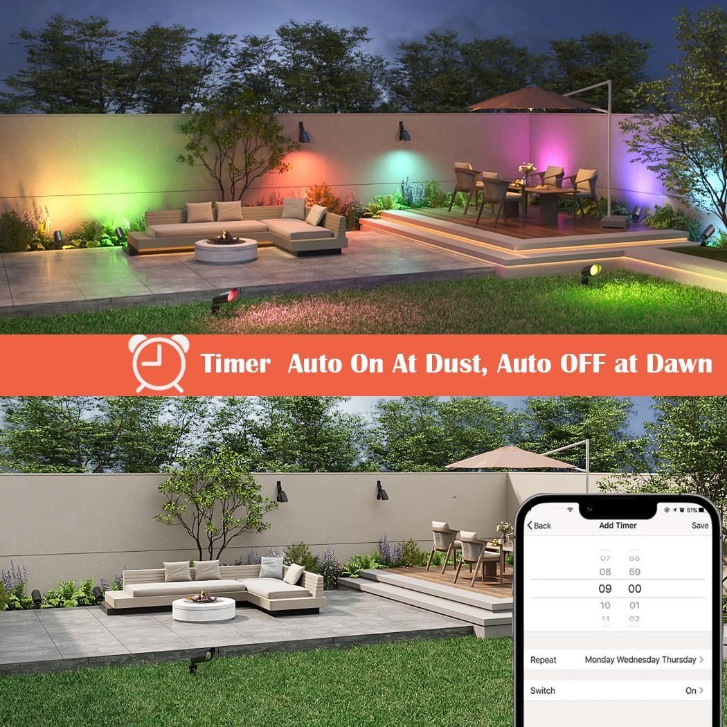 Low Voltage Landscape Lighting with 4 Spot Lights, RGB Color Changing from Warm to Cool White 5000K 12V Outdoor Landscape Lights,Waterproof Black LED Spotlights for Outdoor Garden Pathway,4 Pack