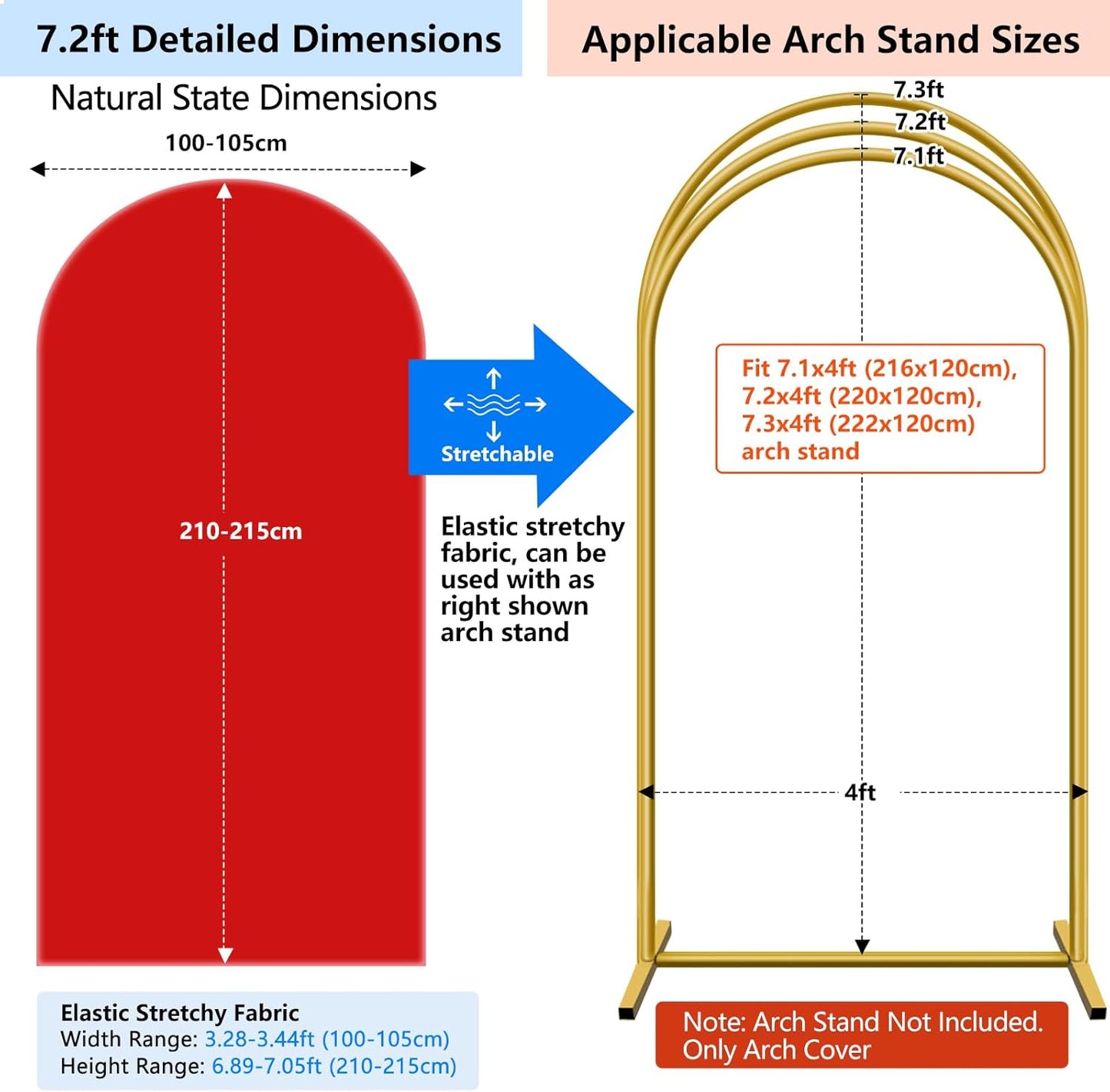 HEMMOTOP Red Arch Cover 7.2 ft (No Arch Backdrop Stand), Spandex Wedding Balloon Stretchy Arch Backdrop for Photo, Party, Ceremony, Birthday, Baby Shower, Anniversary Decoration