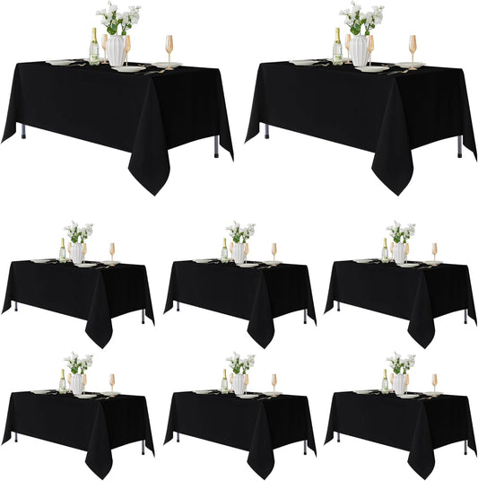 Fitable 8 Pack Table Cloth Rectangle Table: Stain and Wrinkle Resistant Tablecloth Rectangular, Washable Polyester Tablecloths for Wedding Party Dining Banquet Event Catering(Black, 70x108 Inch)