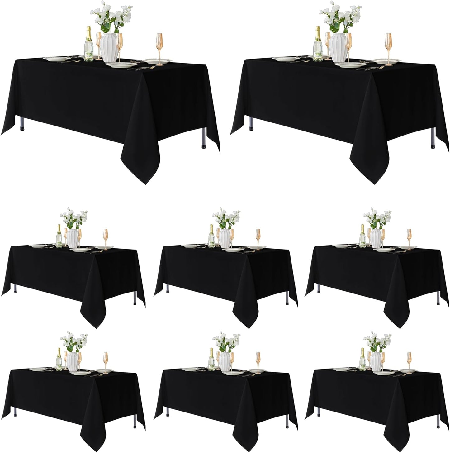 Fitable 8 Pack Table Cloth Rectangle Table: Stain and Wrinkle Resistant Tablecloth Rectangular, Washable Polyester Tablecloths for Wedding Party Dining Banquet Event Catering(Black, 70x120 Inch)