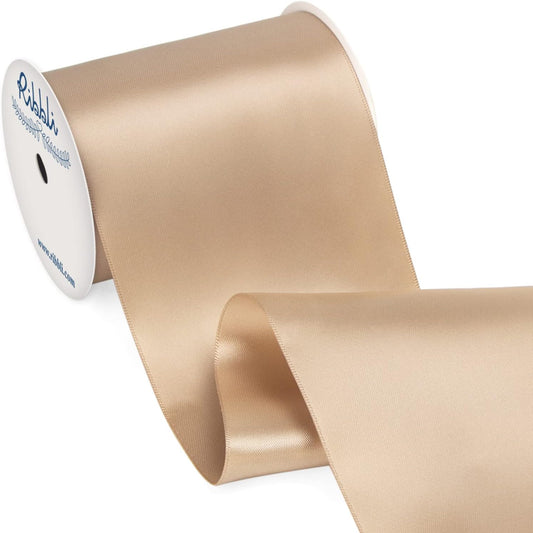 Ribbli Champagne Gold Satin Ribbon 4 Inch Wide Champagne Ribbon for Wedding Chair Sash Grand Opening Ceremony Big Bows Gift Wrapping Floral Crafts Cake Decor-Double Faced Satin Continuous 10 Yards