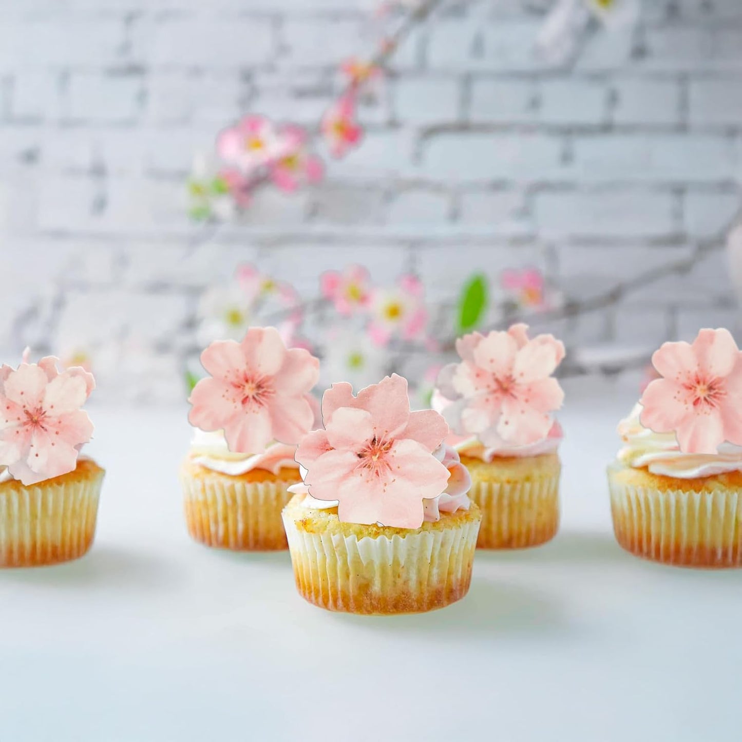 Ephlyn 54Pcs Edible Cherry blossom Cupcake Toppers Spring Bridal Engagement Baby Shower Birthday Party Cupcake Picks Anniversary Party Decorations Supplies Pink