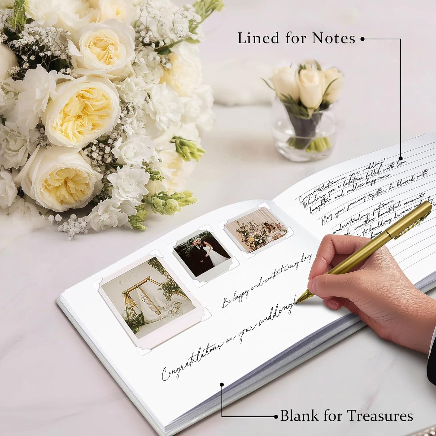FREXISYN Wedding Flower Guest Book 9x7'' - Personalized Photo Guestbook with Pens for Reception, Baby Shower & Birthday [hardcover]