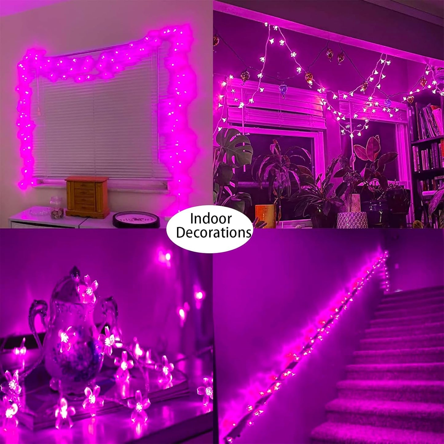 Hot Pink Aesthetic Flower Lights String Indoor Decorations, 33Ft 100 LED Decorative Tree Bedroom Window Hanging Fairy Cherry Blossom Lights for Valentine's Day, Wedding Party, Christmas Decor