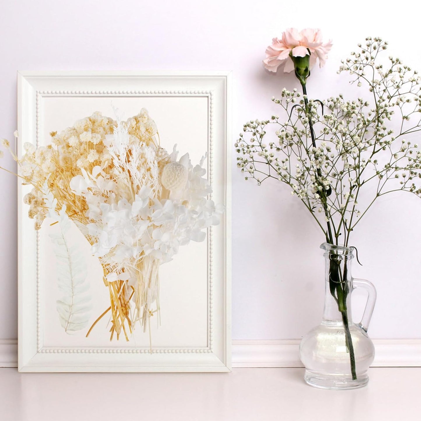 Dried Flowers,Dried Flowers Set for DIY Scrapbook Accessories Flower Arrangements Flower Decoration Wedding Decoration(White)