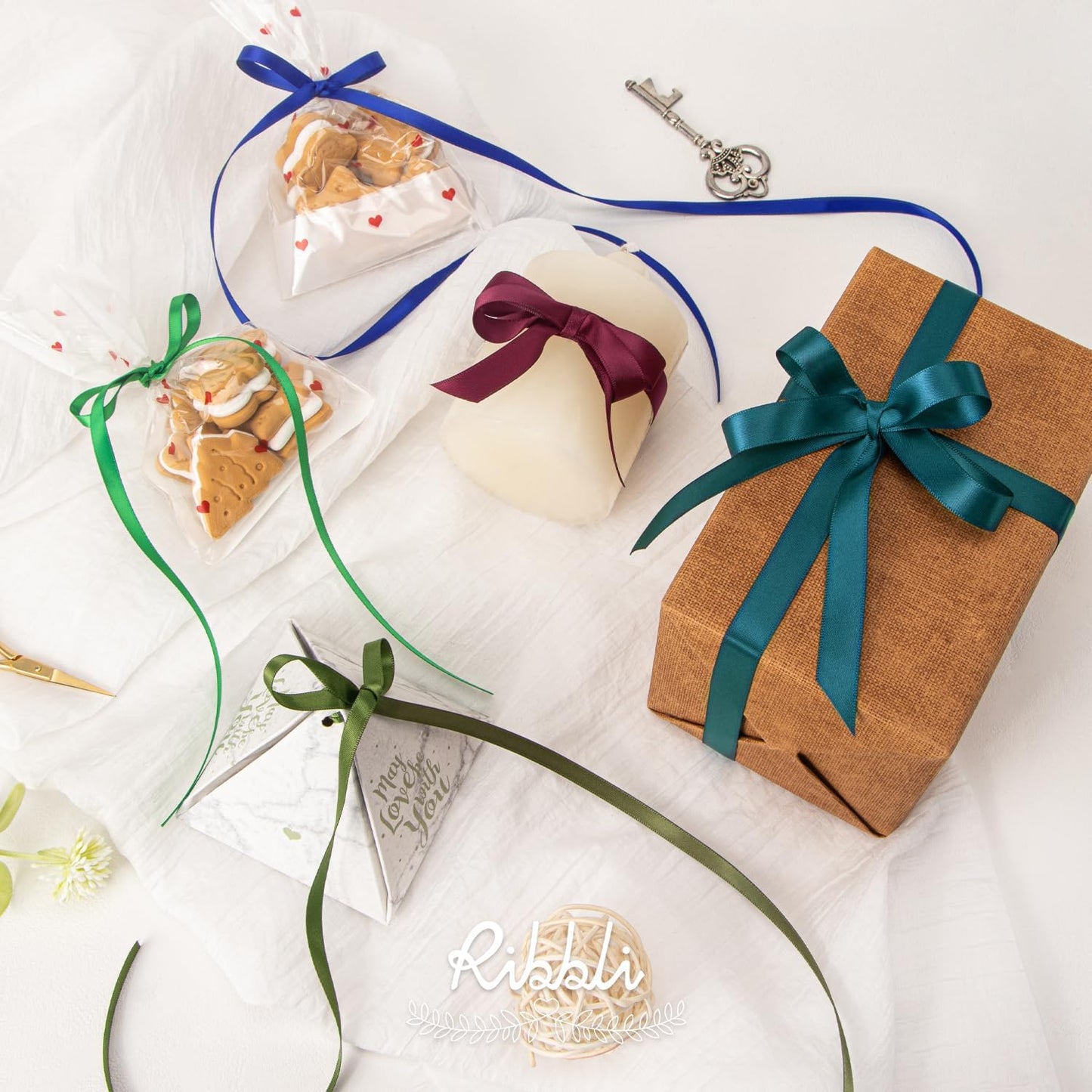 Ribbli Teal Double Faced Satin Ribbon,1/4” x Continuous 25 Yards,Use for Craft Bows Bouquet, Gift Wrapping, Wedding Decoration, Floral Arrangement