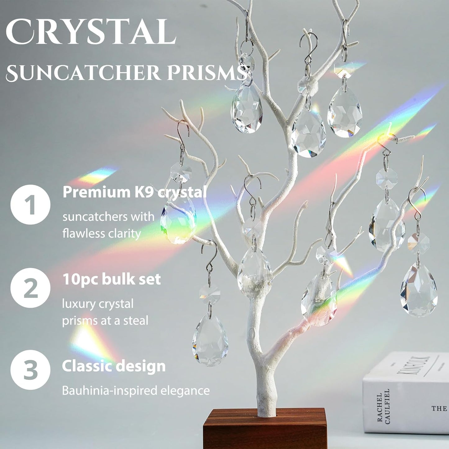 H&D HYALINE & DORA 3Inch Crystal Suncatcher Bauhinia Prisms Pendants 10Pcs Chandelier Crystals Replacement Hanging Sun Catcher Beads for DIY Arts Crafts Decor (Clear)